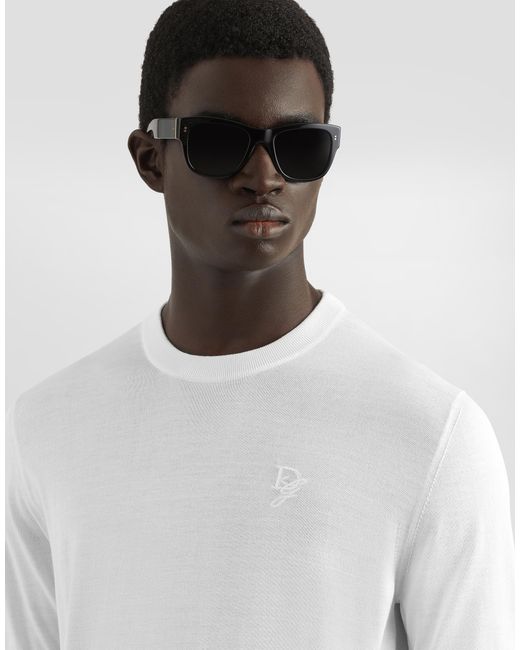 Dolce & Gabbana White Silk Round-Neck Sweater With Dg Embroidery for men