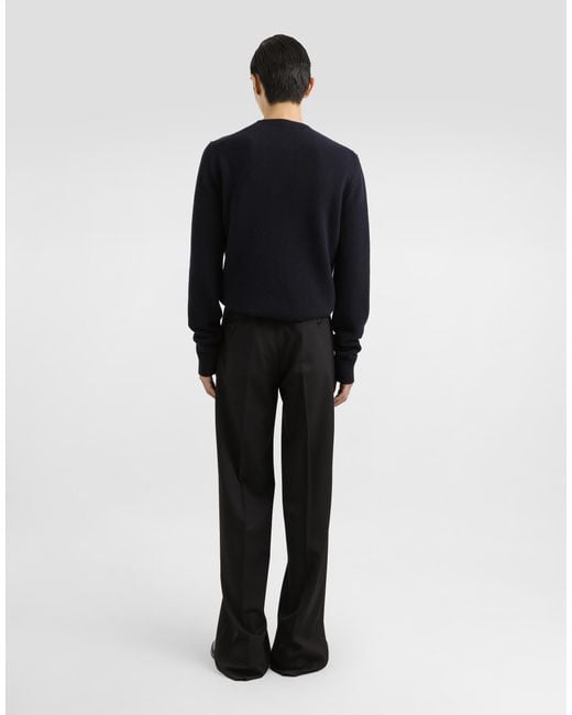 Dolce & Gabbana Blue Wool Round-Neck Sweater With Bejeweled Buttons for men