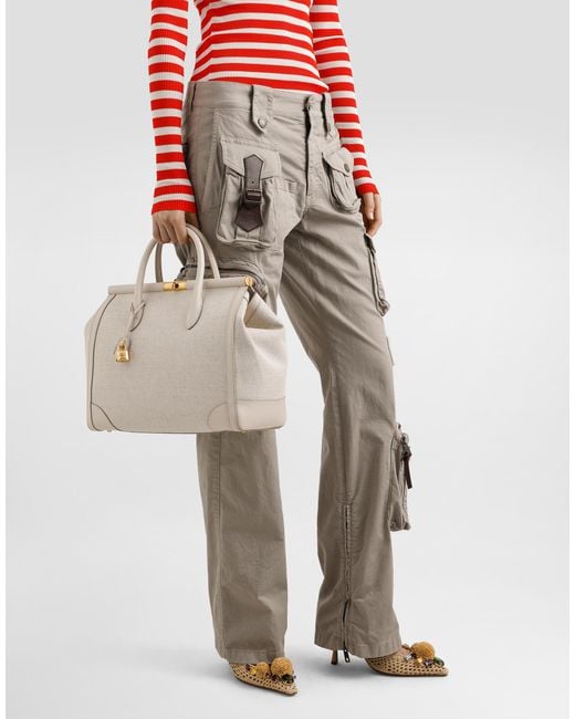Dolce & Gabbana Natural Marlene Fabric And Calfskin Handbag