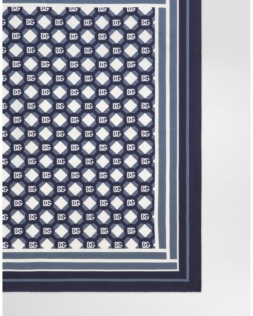 Dolce & Gabbana Blue Silk Pocket Square With Micro-Design And Logo for men