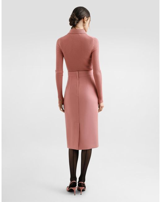 Dolce & Gabbana Pink Ribbed Wool Polo-Style Sweater