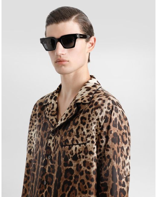 Dolce & Gabbana Brown Silk Vanity Shirt With Leopard for men