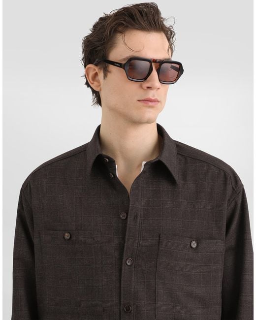 Dolce & Gabbana Black Glen Plaid Saxony Shirt for men