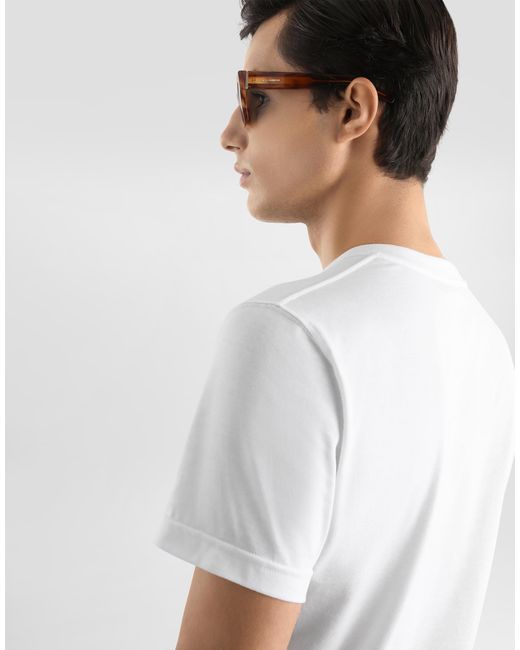 Dolce & Gabbana White Cotton T-Shirt With Embroidery for men