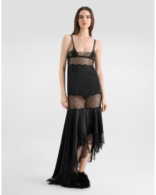 Dolce & Gabbana Blue Satin Dress With Lace Bands