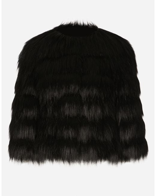 Dolce & Gabbana Black Dolce & Gabbana Faux Fur Cropped Jacket