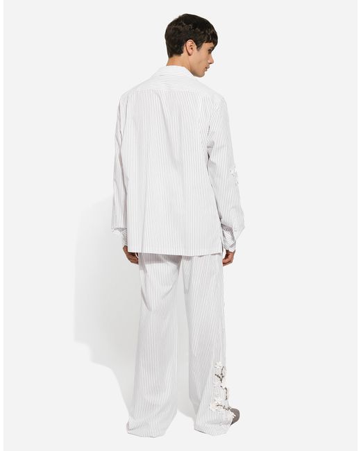 Dolce & Gabbana Hose Aus Gestreiftem Popeline Mit Stickerei in White für Herren
