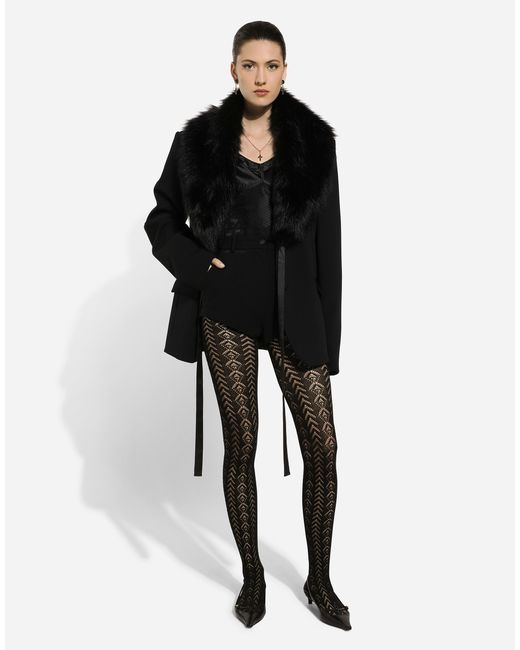 Dolce & Gabbana Black Wool Jacket Detachable Fur Collar