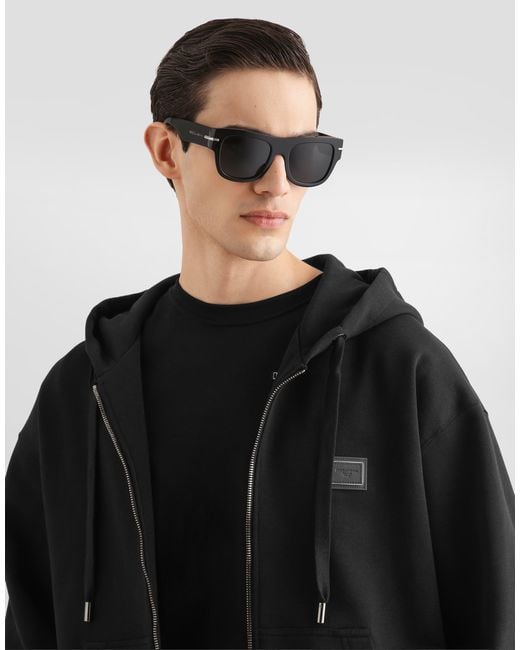 Dolce & Gabbana Black Cotton Hooded Sweatshirt With Logo Plate for men