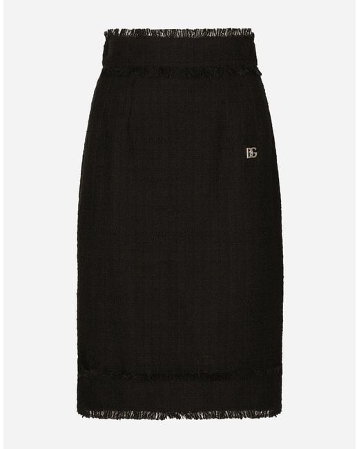 Dolce & Gabbana Black Tweed Midi Skirt With Dg Logo