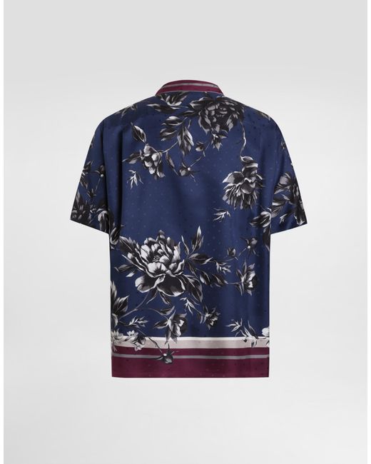 Dolce & Gabbana Blue Peony-Print Hawaii Twill Shirt for men