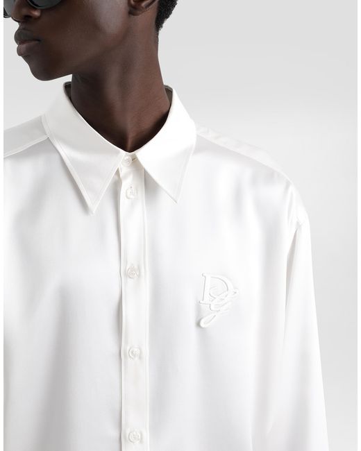 Dolce & Gabbana White Silk Shirt With Logo Embroidery for men