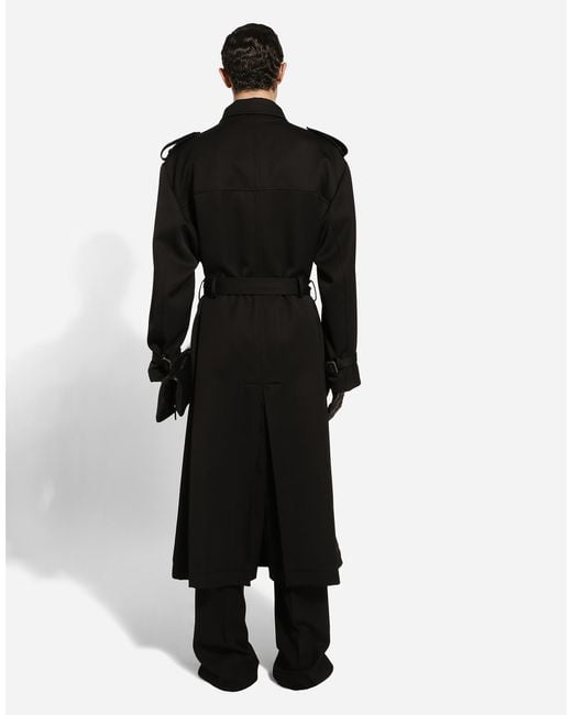 Dolce & Gabbana Black Double-Breasted Wool Trench Coat for men