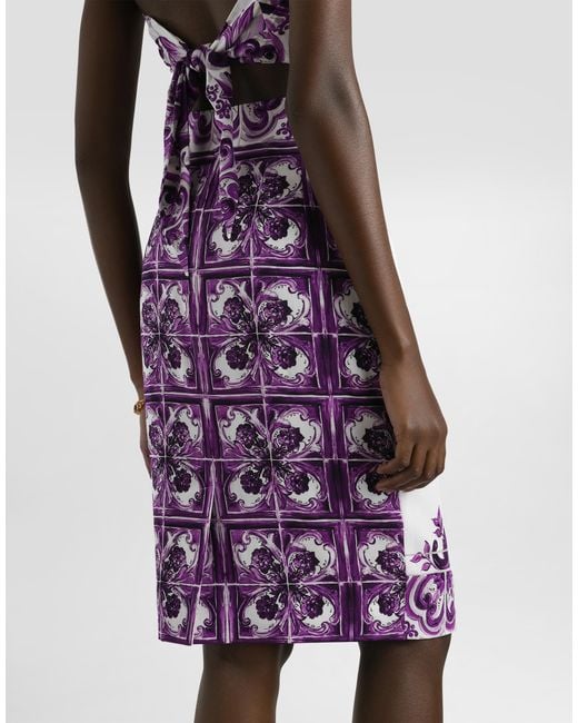 Dolce & Gabbana Purple Maiolica Silk Pencil Skirt