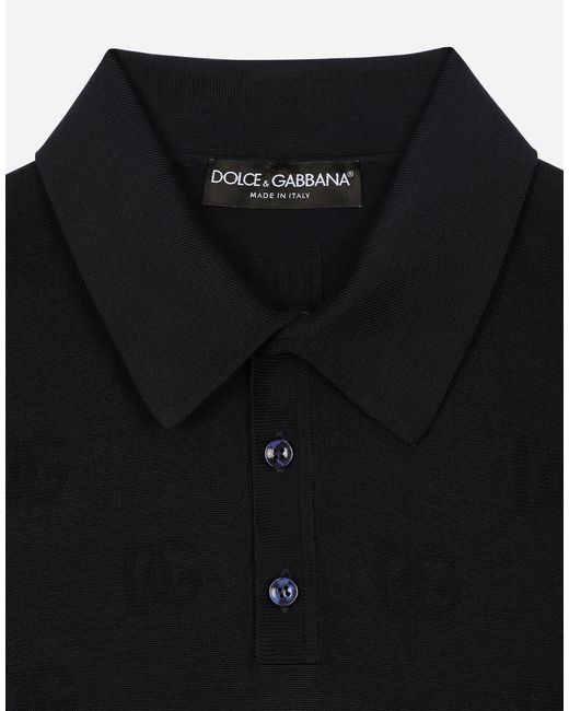Dolce & Gabbana メンズ ブラック ポロシャツ シルク オールオーバーDg