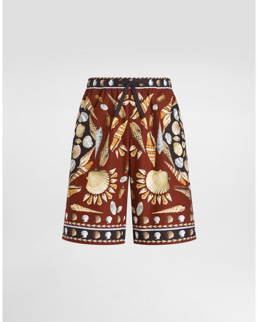 Dolce & Gabbana White Shell-Print Poplin Trousers for men