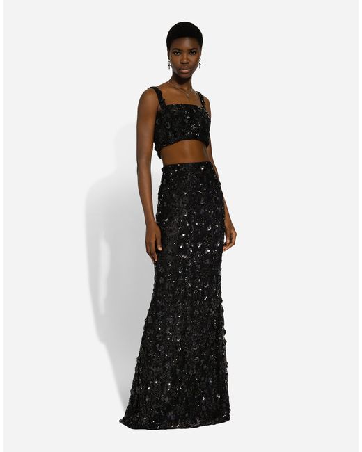 Dolce & Gabbana Black Bralette Top With Sequin Embroidery