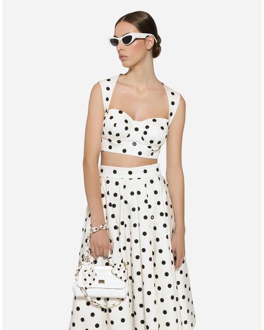 Dolce & Gabbana ドットプリント コットンドリル ロンゲット サーキュラースカート White