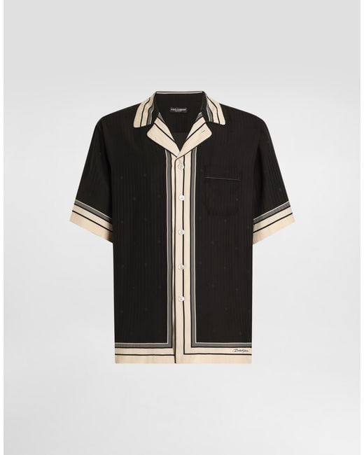 Dolce & Gabbana Black Logo And Stripe-Print Hawaii Shirt for men