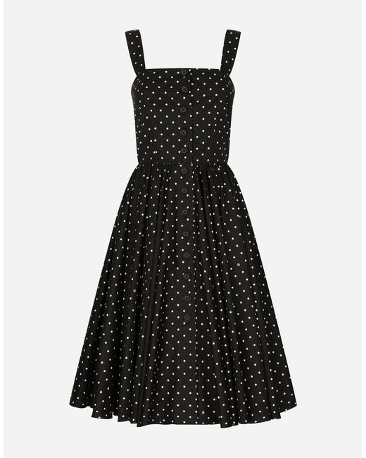 Dolce & Gabbana ドットプリント コットン ロンゲット ドレス Black
