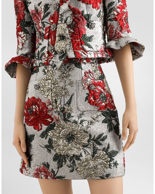 Dolce & Gabbana White Floral Jacquard Mini Skirt
