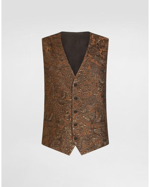 Dolce & Gabbana Brown Single-Breasted Brocade Vest for men