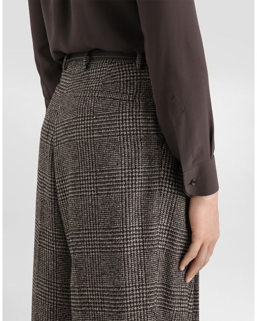 Dolce & Gabbana Gray Wide-Leg Plaid Trousers for men