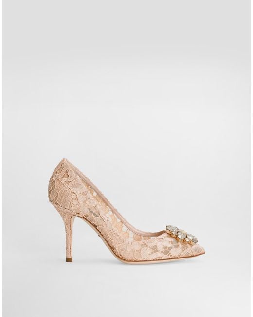 Dolce & Gabbana White Lace Pumps With Brooch Detailing