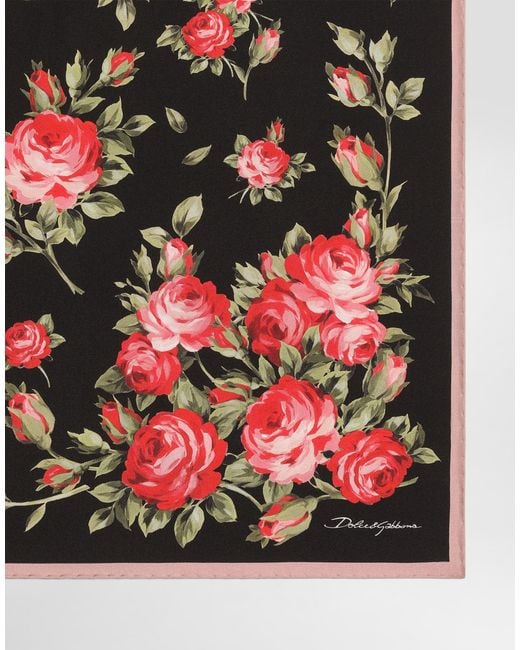 Dolce & Gabbana Black Rose Bouquet-Print Silk Twill Scarf 50X50