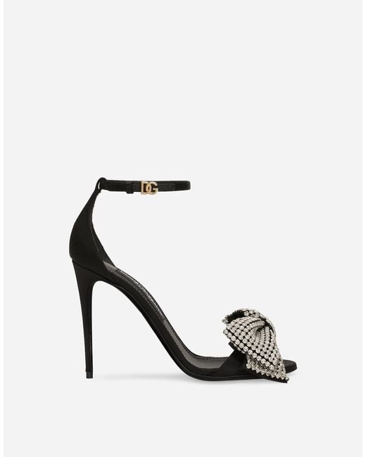 Dolce & Gabbana White Rhinestone-Embellished Satin Bow Sandals