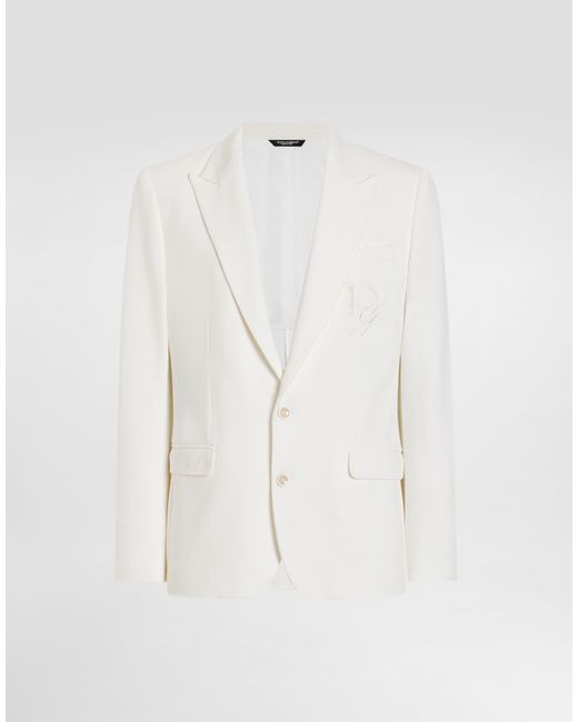 Dolce & Gabbana White Single-Breasted Stretch Jersey Jacket With Logo Embroidery for men
