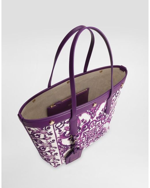 Dolce & Gabbana Purple Majolica-Print Atene Shopping Bag