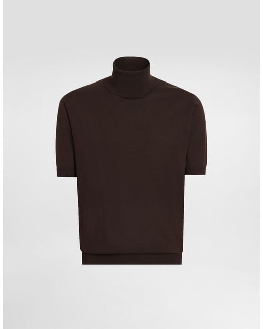 Pull En Coton À Col Roulé Et Manches Courtes Dolce & Gabbana pour homme en coloris Brown