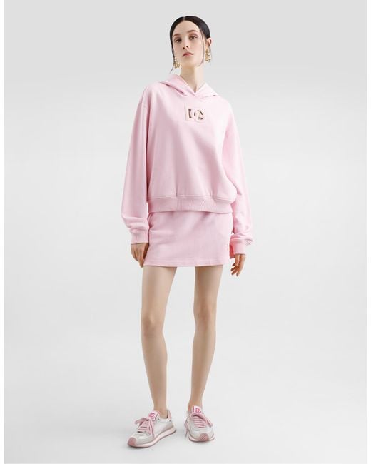 Dolce & Gabbana Pink Jersey Hoodie With Raised Dg Embroidery