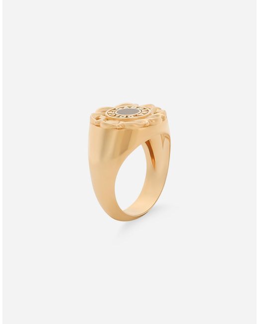 Dolce & Gabbana White Floral Enameled Ring for men