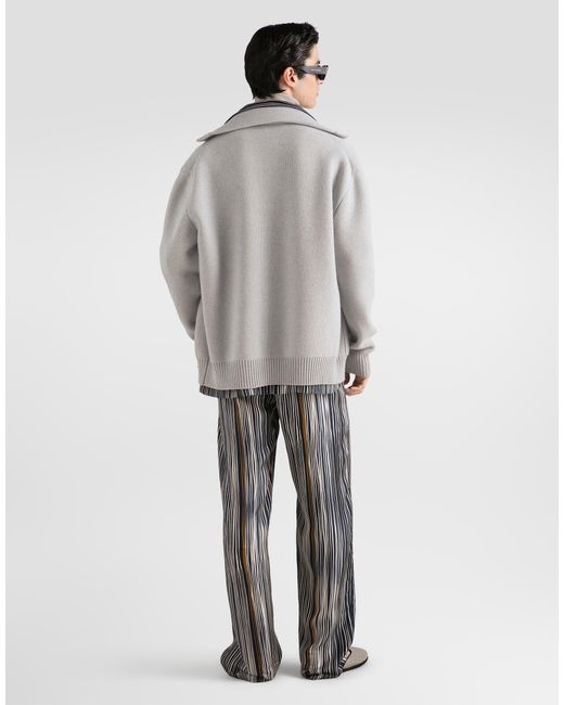 Dolce & Gabbana Gray Stripe-Print Hawaii Silk Twill Shirt for men