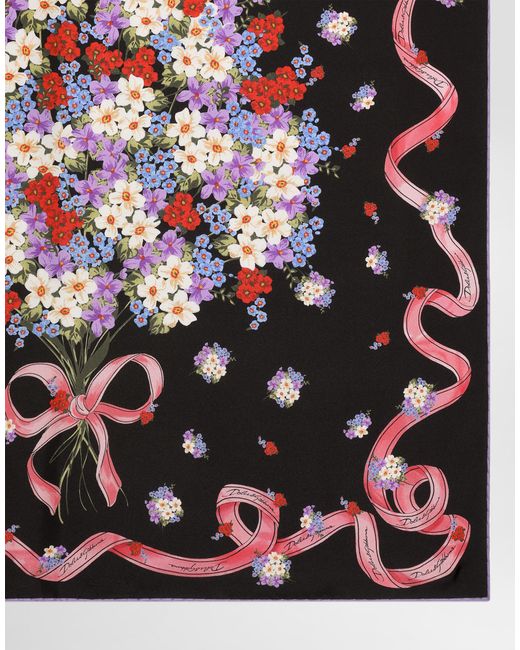 Dolce & Gabbana Black Small Floral-Print Silk Twill Scarf 70X70