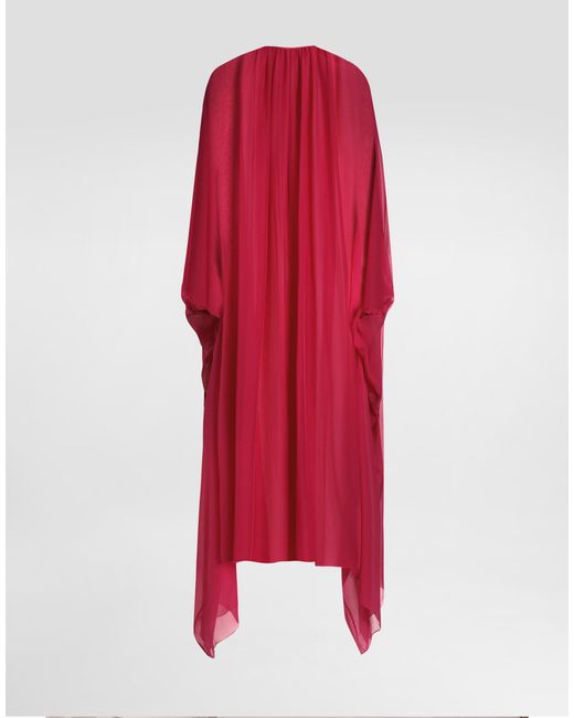 Dolce & Gabbana Red Long Silk Chiffon Caftan With Drawstring