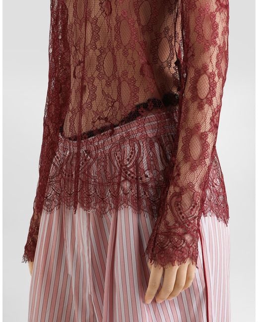 Dolce & Gabbana Red Chantilly Lace Top