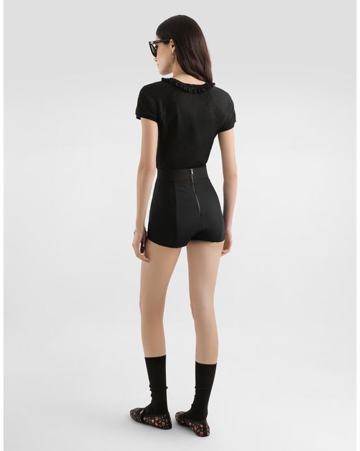 Dolce & Gabbana Black Jersey T-Shirt With Lace And Embroidery