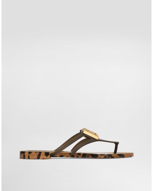 Dolce & Gabbana White Rubber Beachwear Slides With Logo And Leo