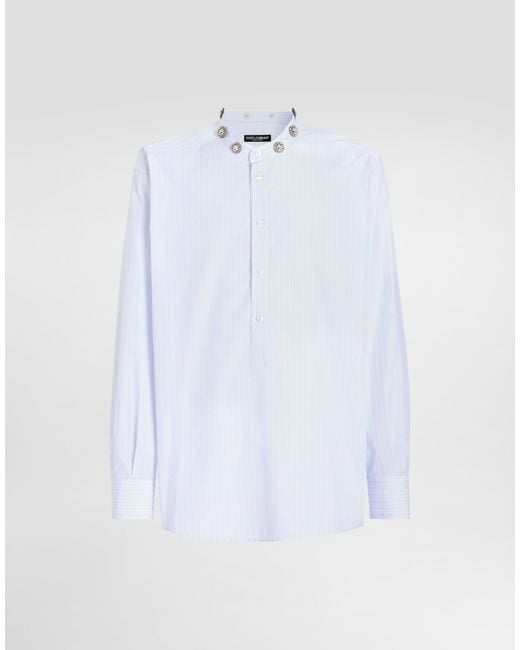Dolce & Gabbana White Cotton Shirt With Bejeweled Detailing for men
