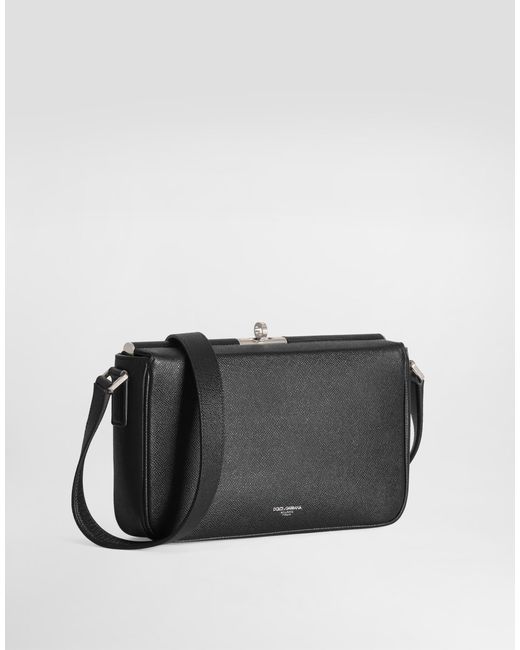 Dolce & Gabbana Black Marlene Alpine Calfskin Crossbody Bag for men