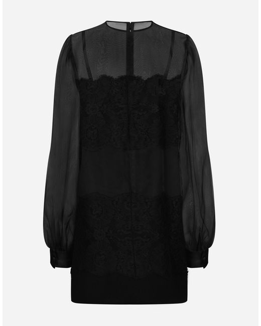 Dolce & Gabbana Black Organza Lace Inlay Mini Dress