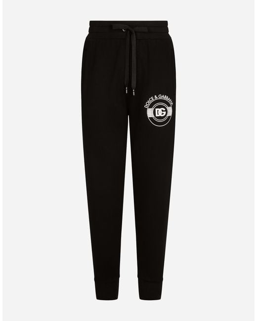 Dolce & Gabbana Black Jersey Jogging Pants With Dg Logo Print for men