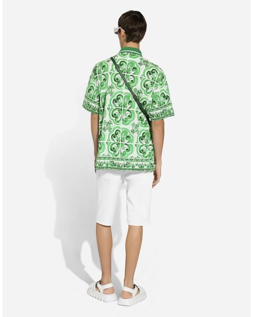Polo De Algodón Con Estampado Maiolica Dolce & Gabbana de hombre de color Green
