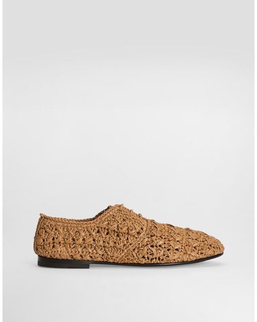 Dolce & Gabbana Brown Woven Raffia Derby Shoes for men