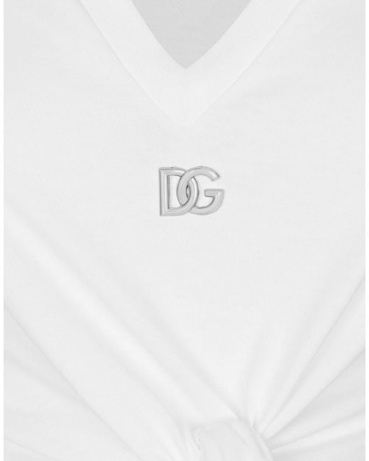Camiseta De Punto Con Nudo Y Logotipo Dg Dolce & Gabbana de color White