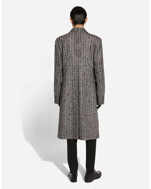 Dolce & Gabbana Gray Embroidered Pinstripe Baize Coat for men