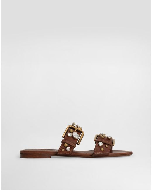 Dolce & Gabbana Multicolor Cowhide Embellished Flat Slippers